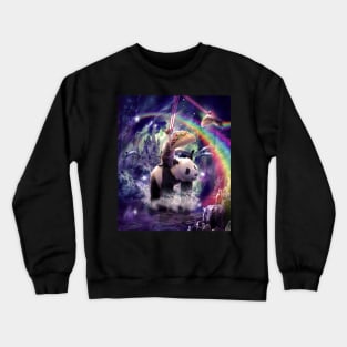 Rainbow Laser Space Cat On Panda Eating Taco Crewneck Sweatshirt